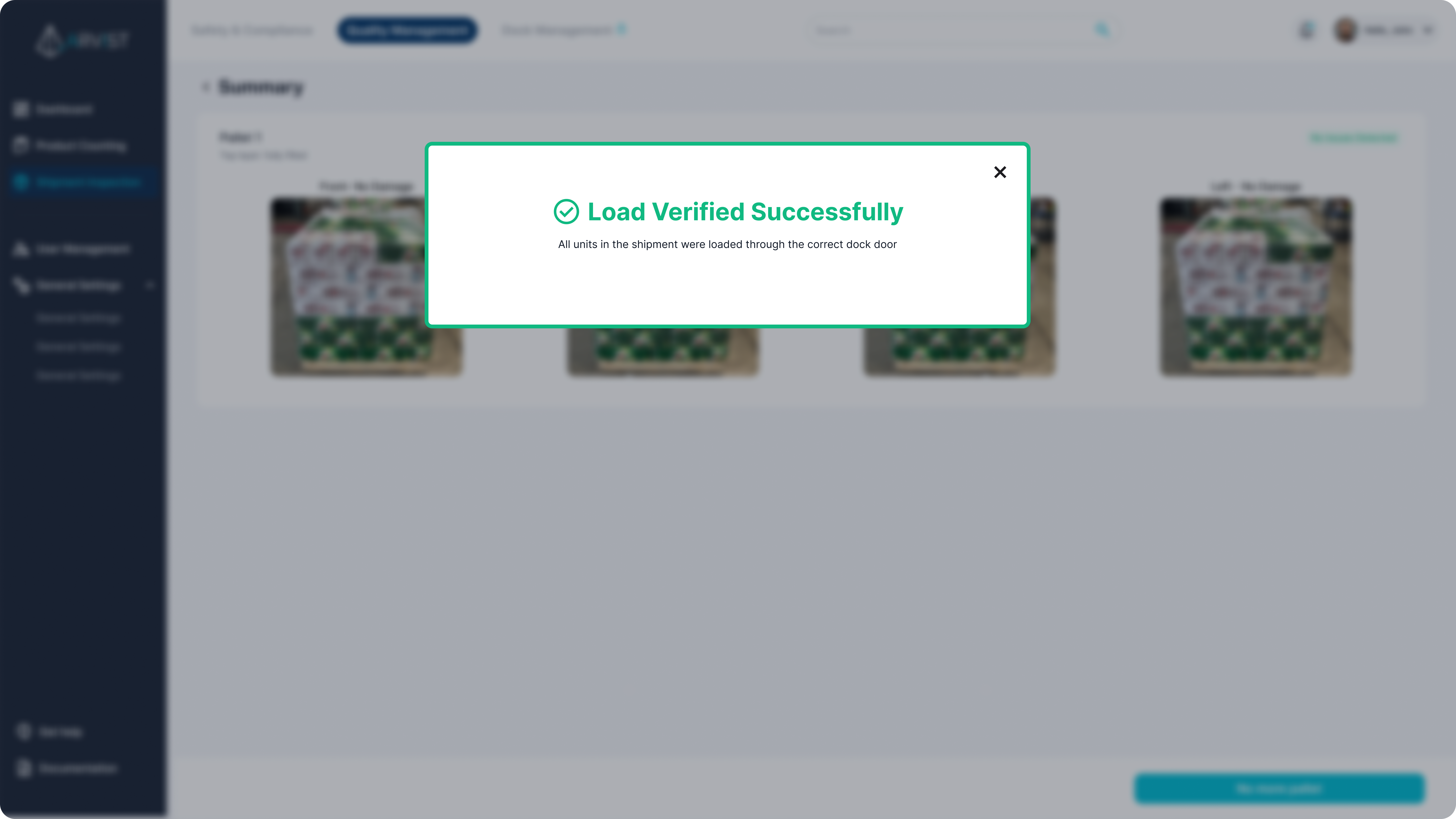 A completed load inspection — every unit verified, every pallet through the correct dock door.